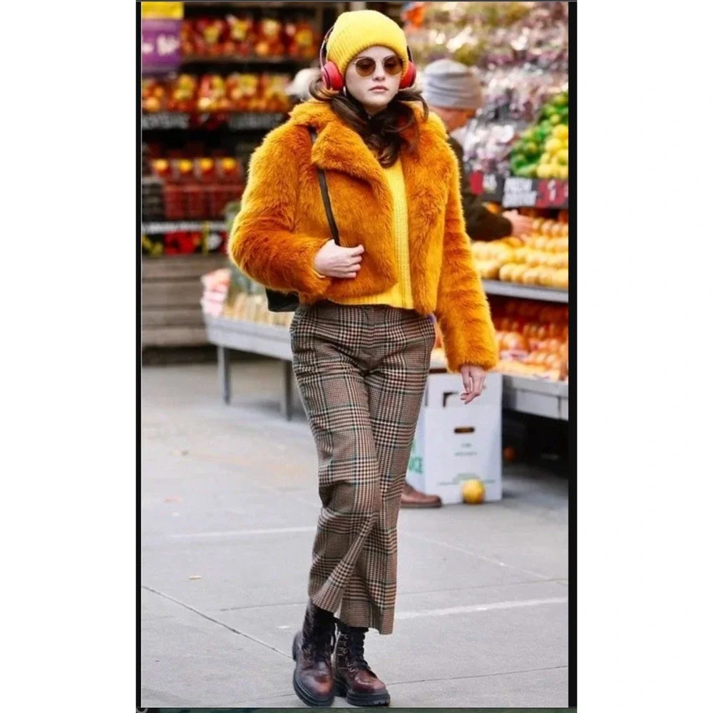 NEW Michael‎ Kors Faux Fur Selena Gomez Mabel's Orange Fur Jacket-Coat Mob Boss